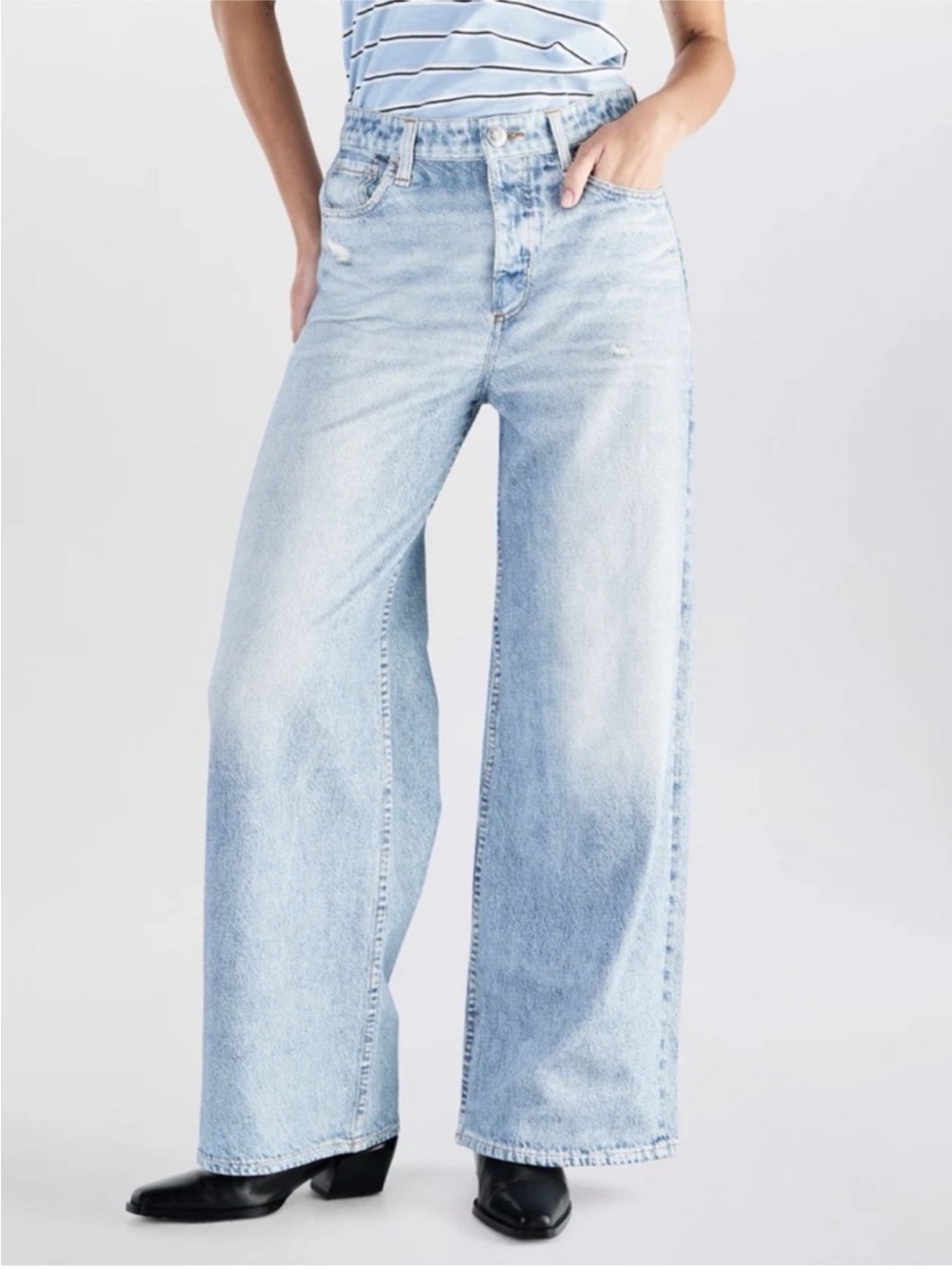 NWT Rag & Bone Miramar Sofie Wide-Leg Pants Sweatpant Jeans 26 Light Blue